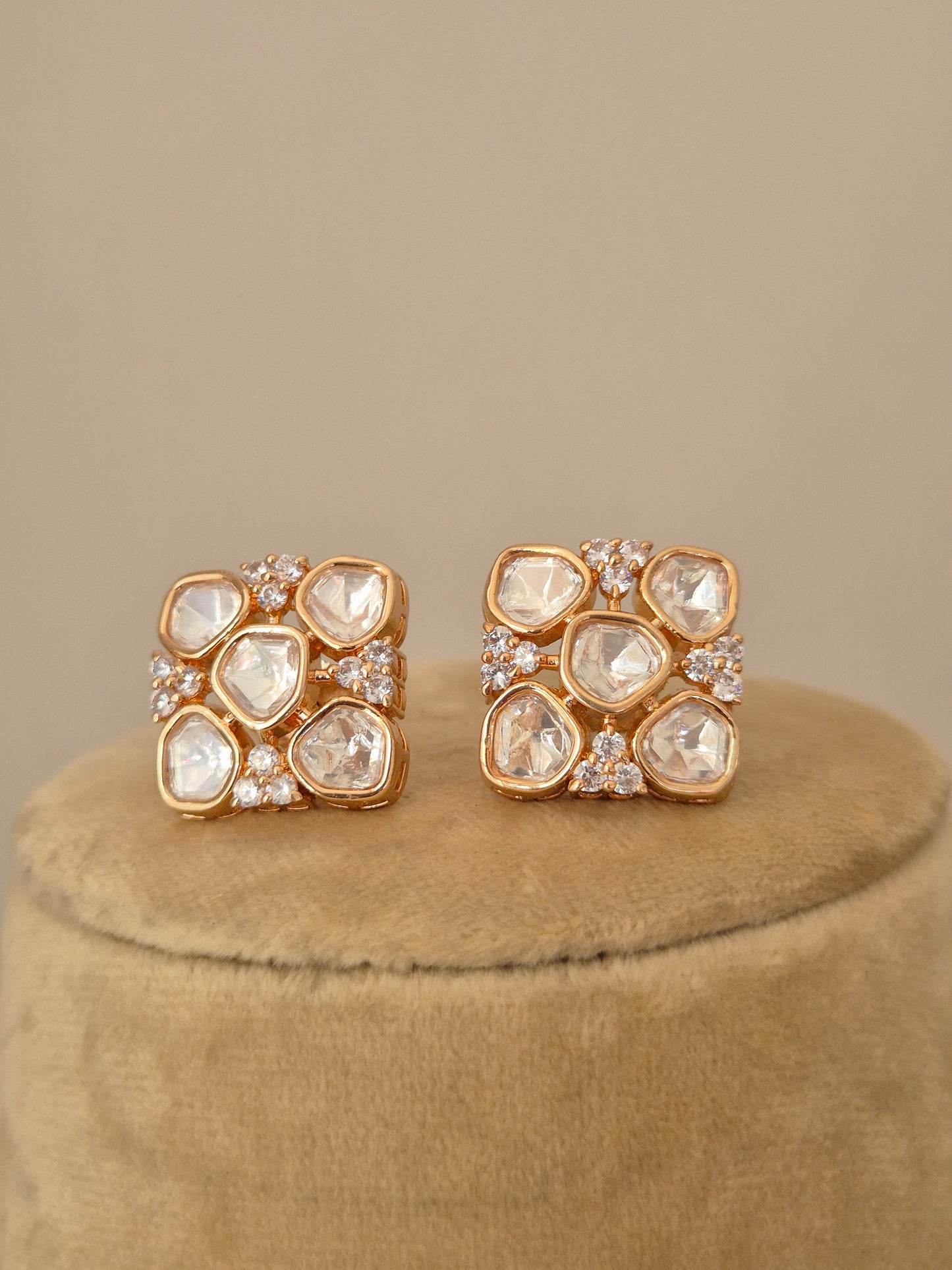 Hazel American Diamond Earrings Studs high-shine alloy metal by Naitri.in