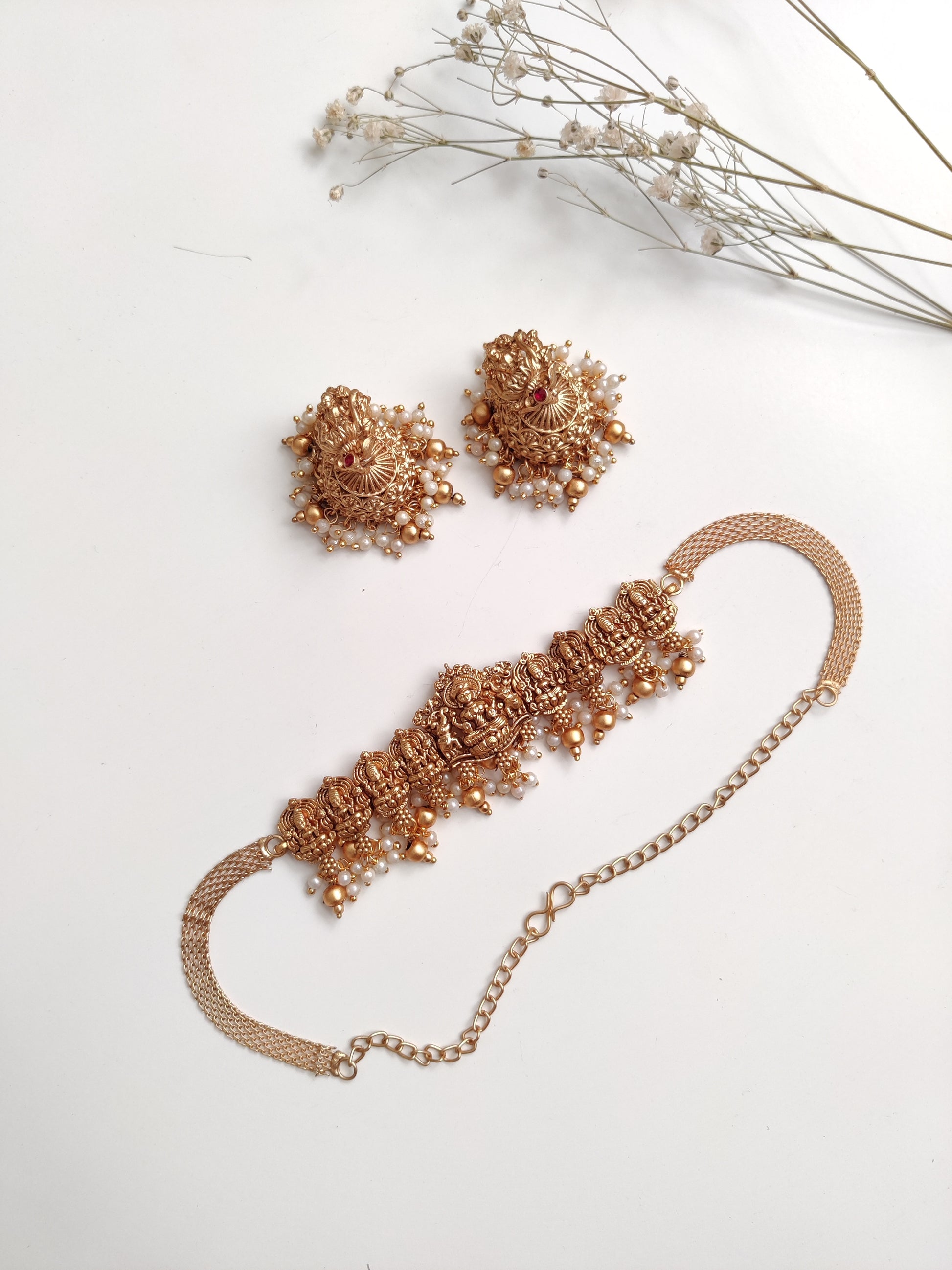 Mala Temple Necklace Set by Naitri - Necklace