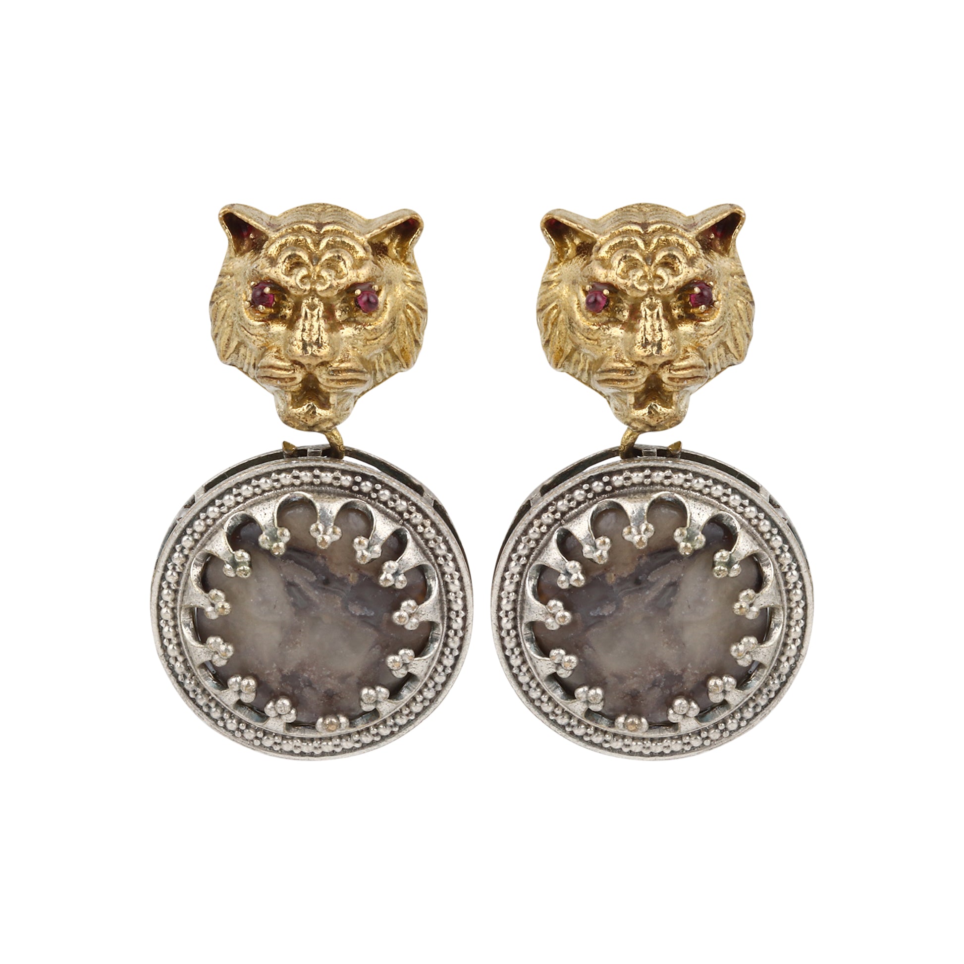 Gold and multicolor stud earrings, Avni by Naitri, modern handcrafted jewelry.