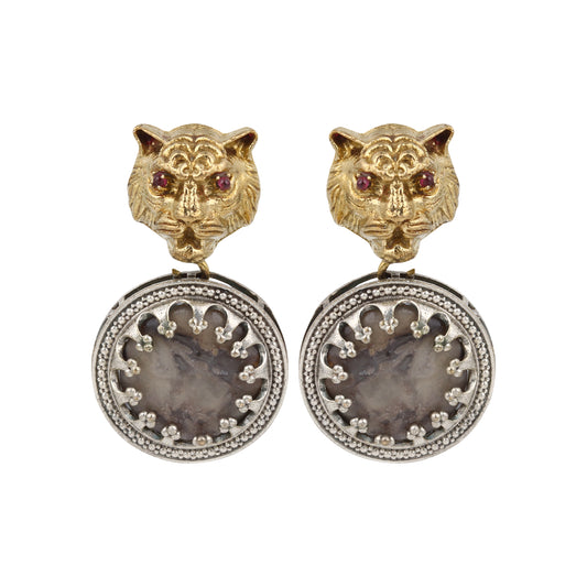 Gold and multicolor stud earrings, Avni by Naitri, modern handcrafted jewelry.