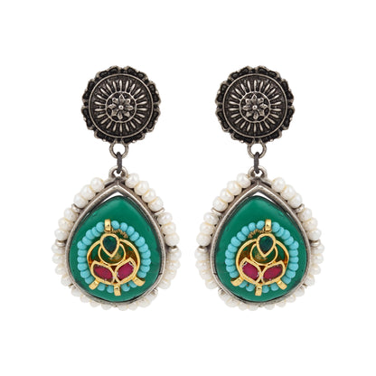 Red and green stud earrings, Megha by Naitri, traditional festive look.