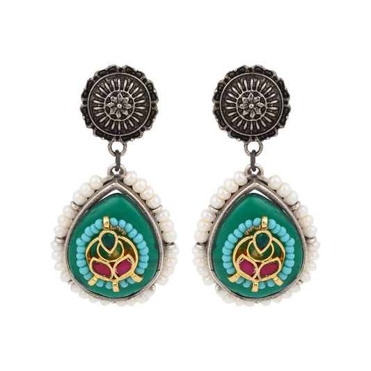 Red and green stud earrings, Megha by Naitri, traditional festive look.