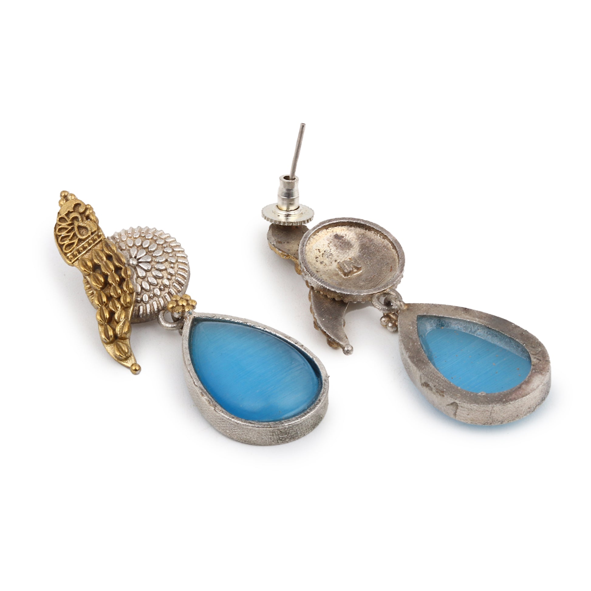 Red and blue stone dangle earrings, Pakhi by Naitri, oxidised brass jewelry.