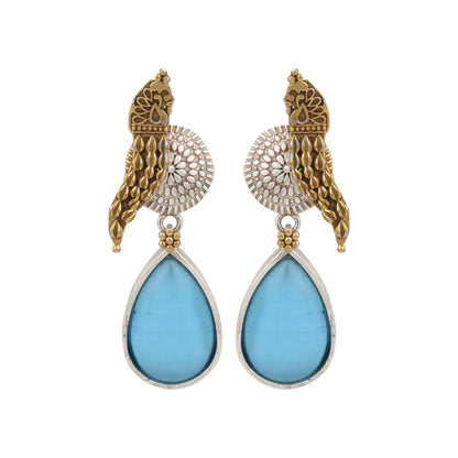Red and blue stone dangle earrings, Pakhi by Naitri, oxidised brass jewelry.