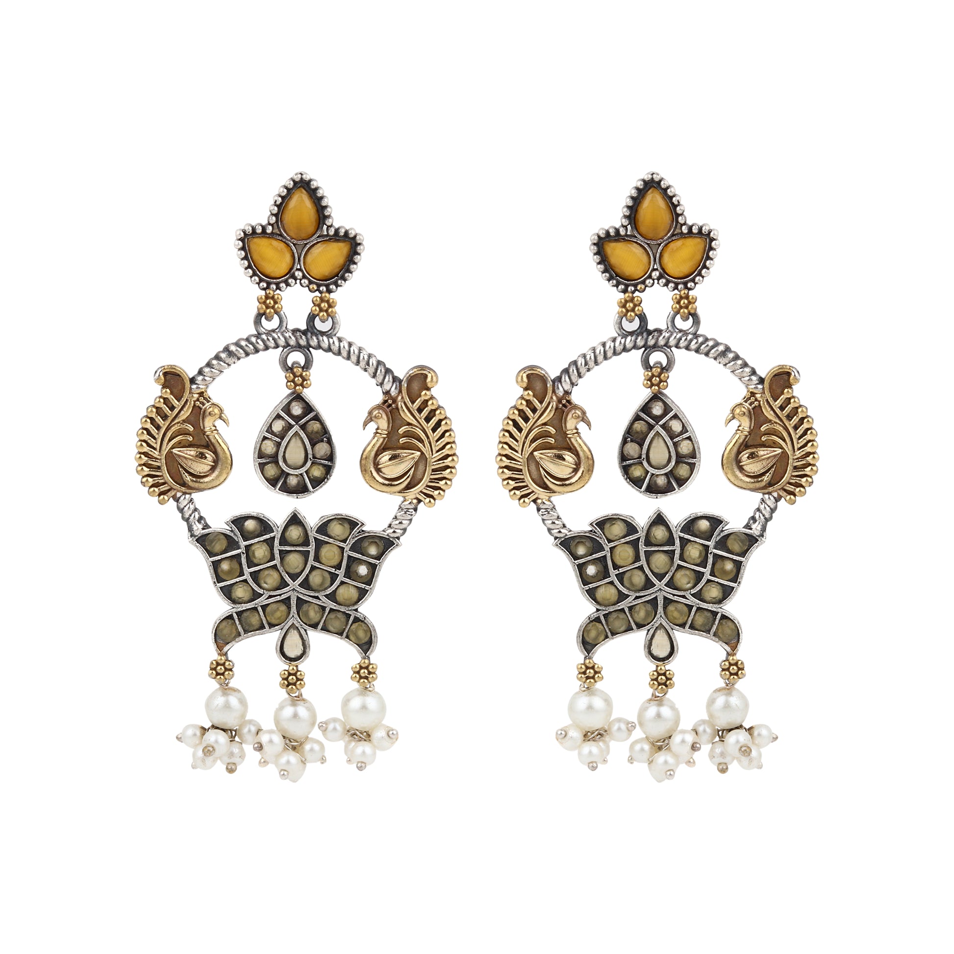Yellow, gold and black stud earrings, Shrija by Naitri, oxidised statement pair.