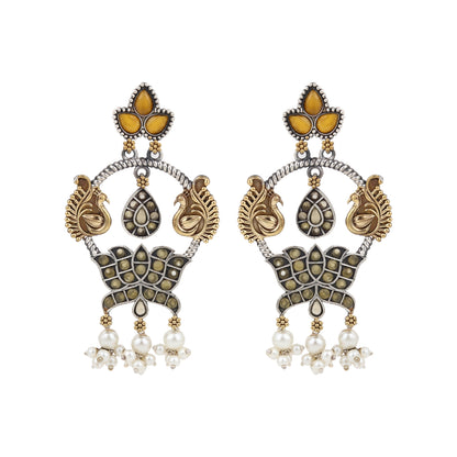Yellow, gold and black stud earrings, Shrija by Naitri, oxidised statement pair.