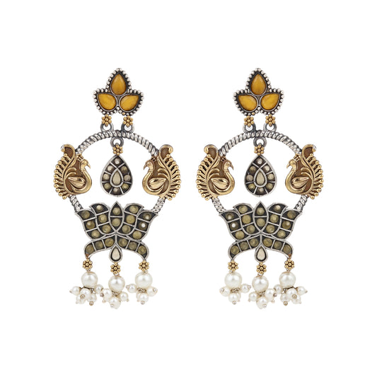 Yellow, gold and black stud earrings, Shrija by Naitri, oxidised statement pair.