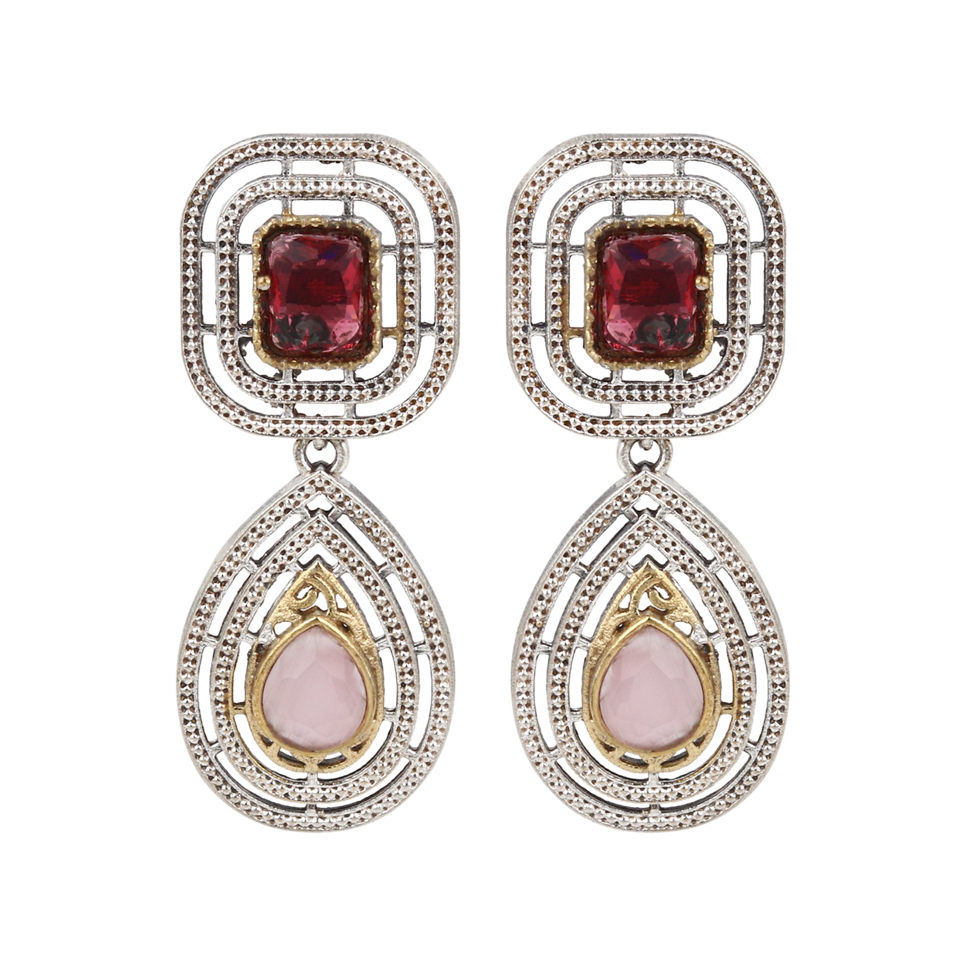Red pendant necklace set, Vira by Naitri, statement jewelry on soft background.