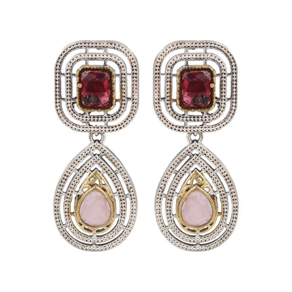 Red pendant necklace set, Vira by Naitri, statement jewelry on soft background.