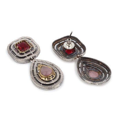 Red pendant necklace set, Vira by Naitri, statement jewelry on soft background.