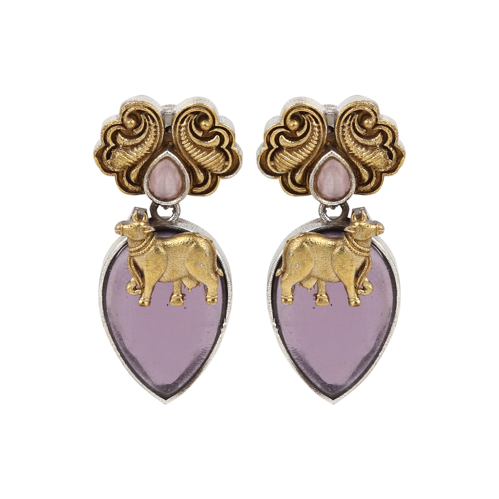 Dual-tone purple and gold necklace set, Ishani by Naitri, statement centerpiece.