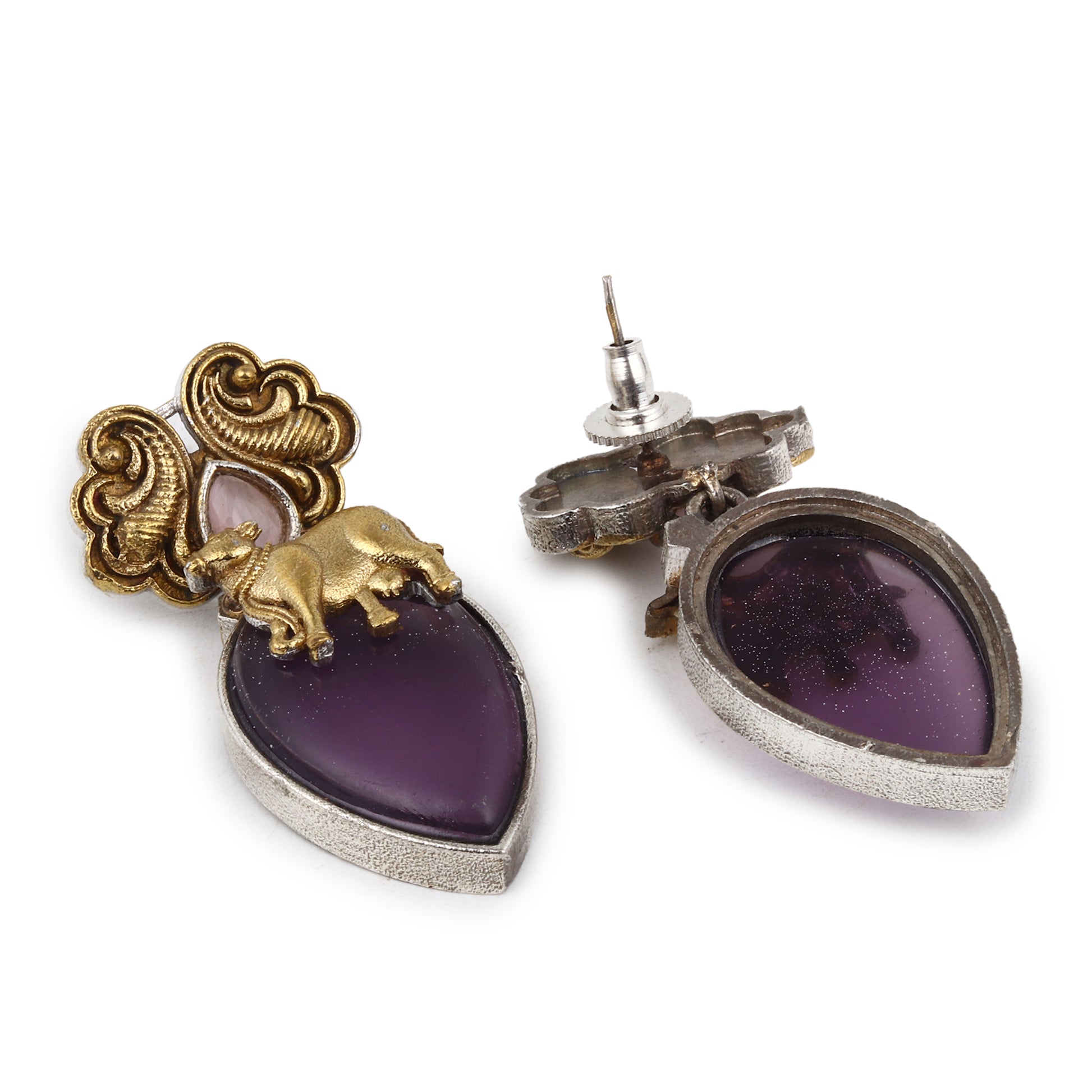 Dual-tone purple and gold necklace set, Ishani by Naitri, statement centerpiece.