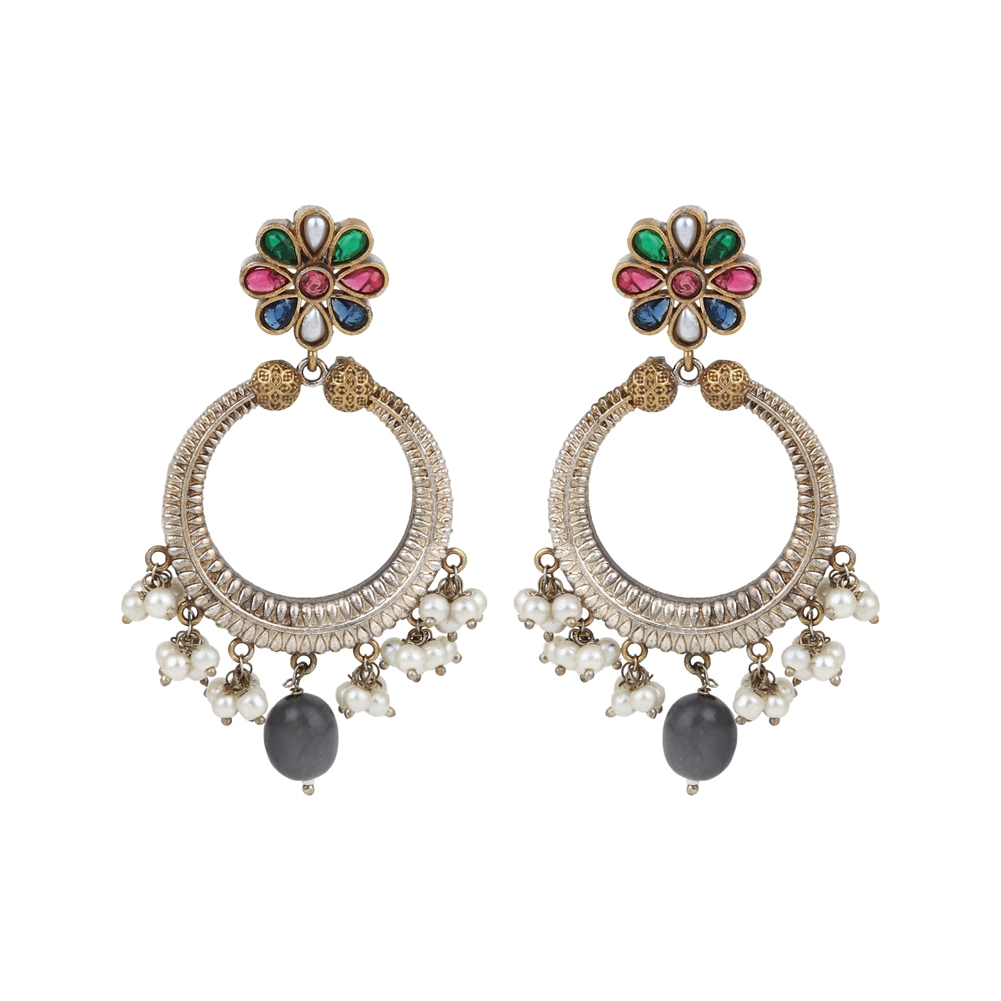 Gold and beige pendant necklace set, Mukta by Naitri, paired with matching earrings.