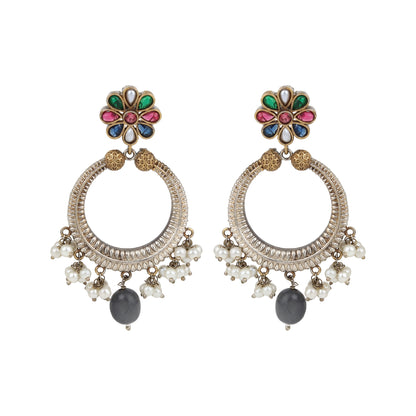 Gold and beige pendant necklace set, Mukta by Naitri, paired with matching earrings.
