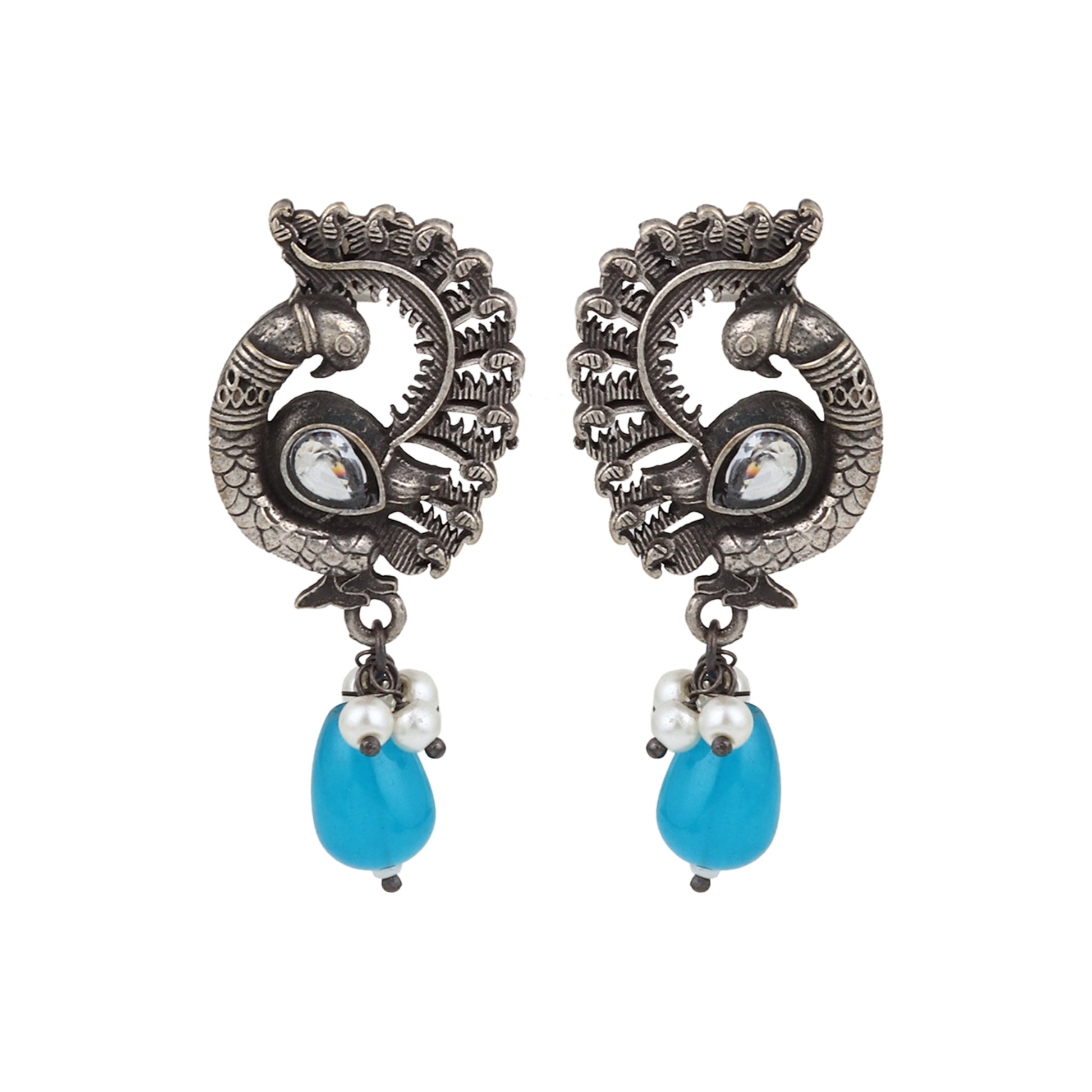 Silver and blue dangle necklace set, Amrita by Naitri, pendant style.