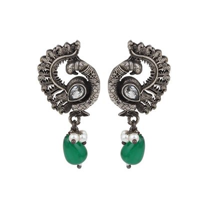 Green and silver pendant necklace set, Shyla by Naitri on white bust.