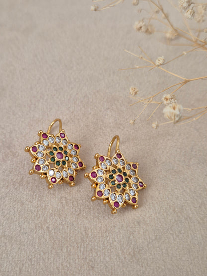 Indumati traditional golden ethnic stone-studded earrings handcrafted traditional golden earrings by Naitri.in