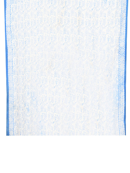 Inya Hand Block Printed Cotton Saree in white and blue, handcrafted traditional Indian ethnic wear for women printed blouse piece by naitri.in