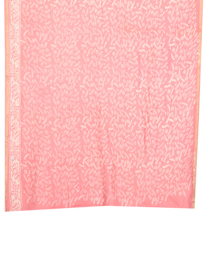 "Peach and white hand block printed cotton-silk saree with gold border detail women featuring gold zari borders and a matching blouse piece by naitri.in