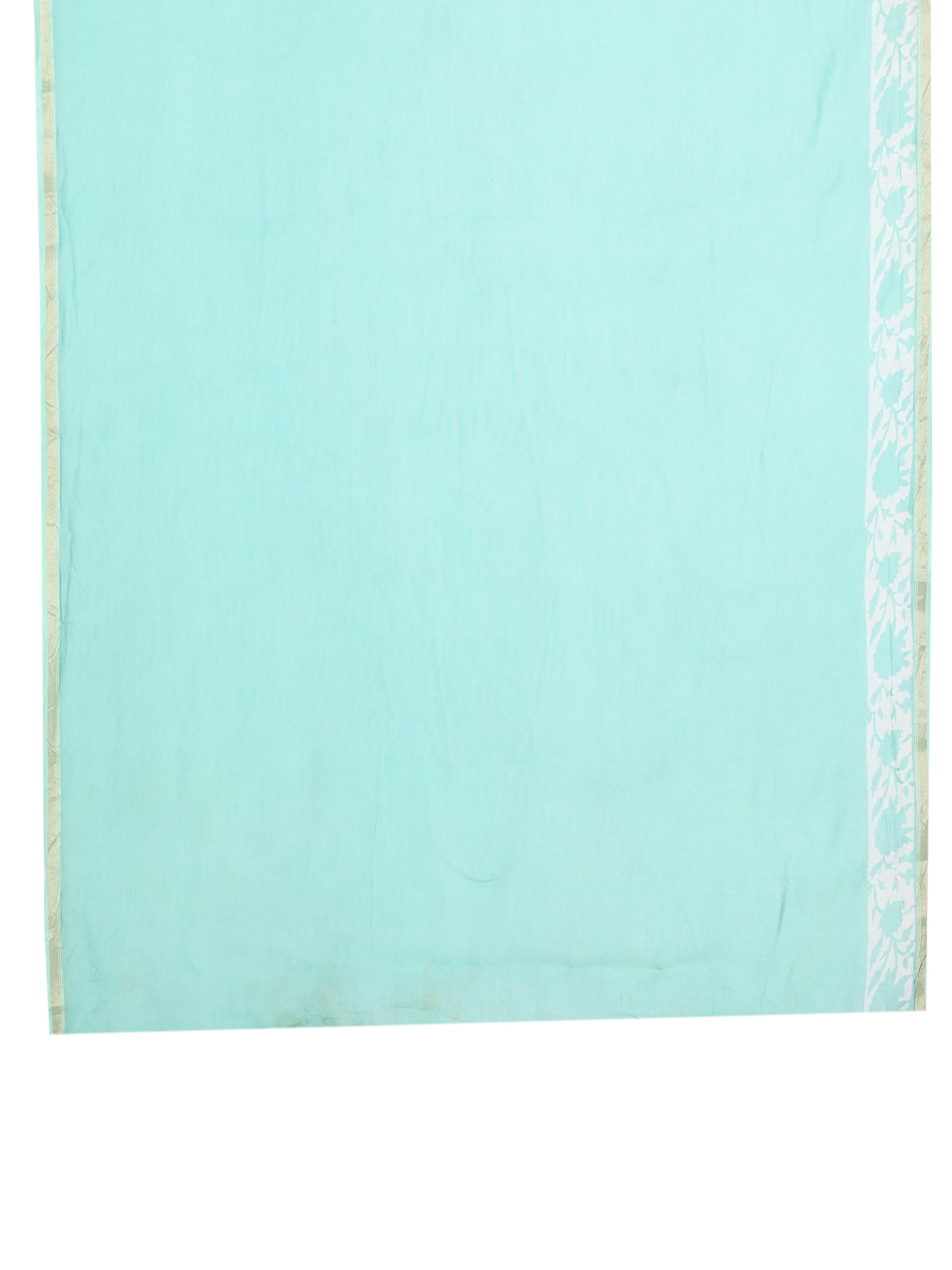 Seafoam green Jency hand block printed cotton-silk saree with traditional white patterns blouse by naitri.in