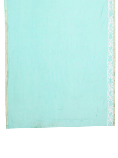 Seafoam green Jency hand block printed cotton-silk saree with traditional white patterns blouse by naitri.in