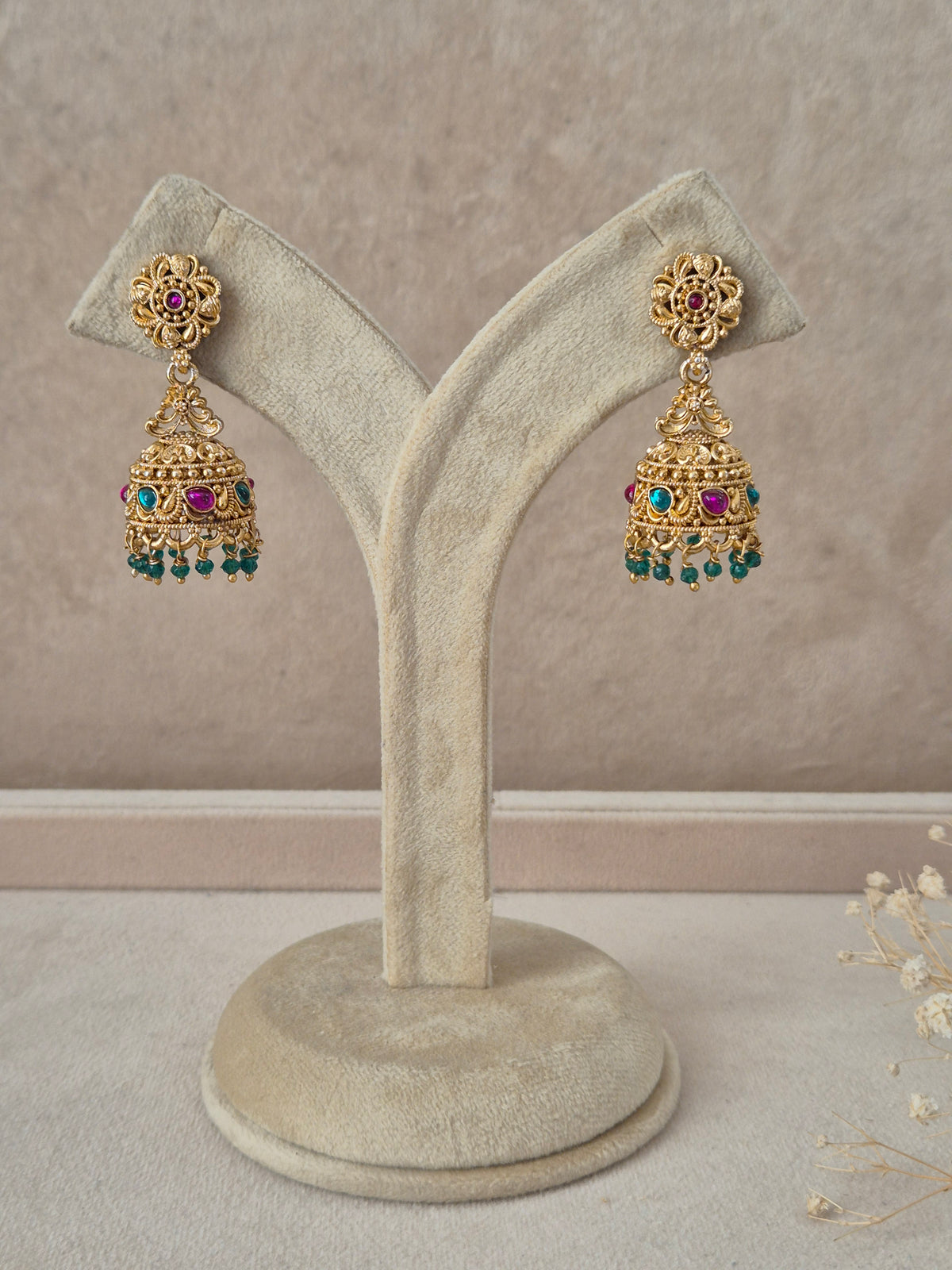 traditional golden ethnic jhumka earrings Kanchan handcrafted traditional earrings by Naitri.in