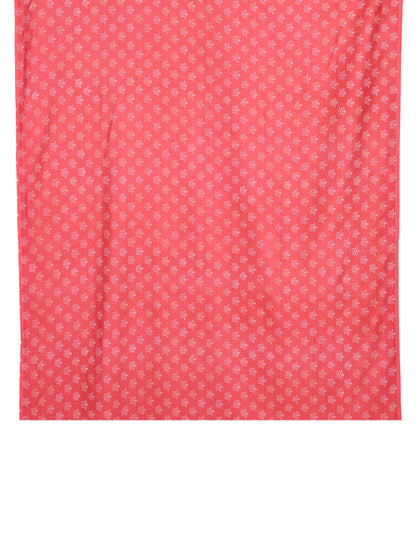 Red and white hand-block printed cotton-silk saree with gold zari border detail flower printed blouse by naitri.in