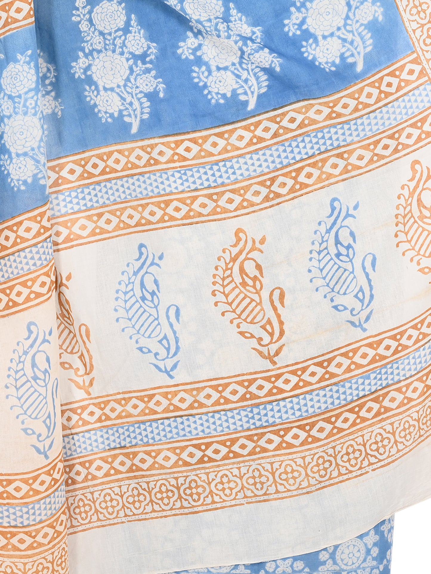 Detailed view of breathable cotton fabric with intricate handcrafted floral and geometric block prints from Bagh, Madhya Pradesh by naitri.in