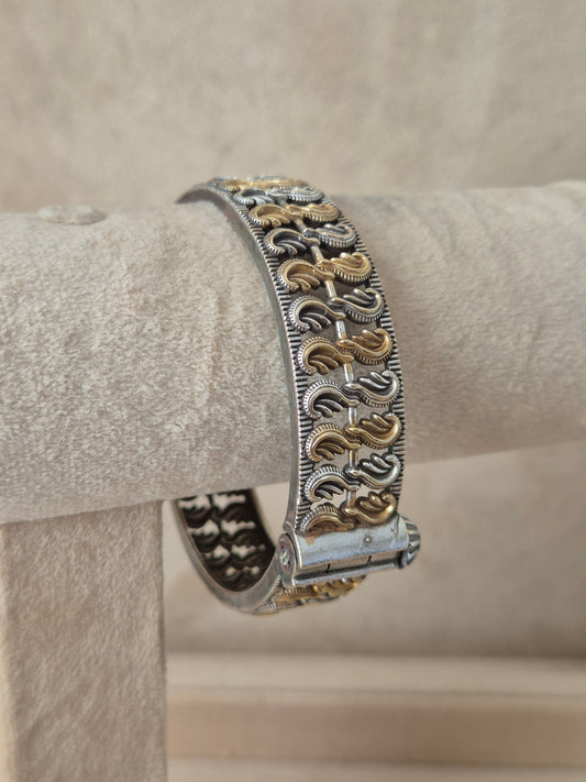 Close-up of Naitri Monika premium oxidized silver bangle bracelet featuring detailed traditional Indian style engraving by naitri.in