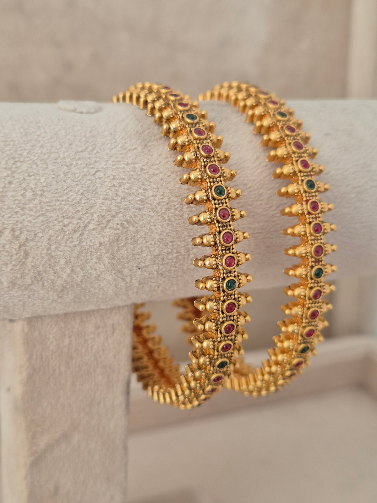 Saniya Bangles set of 2 – traditional gold-plated ethnic bangles with textured geometric detailing by Naitri.in