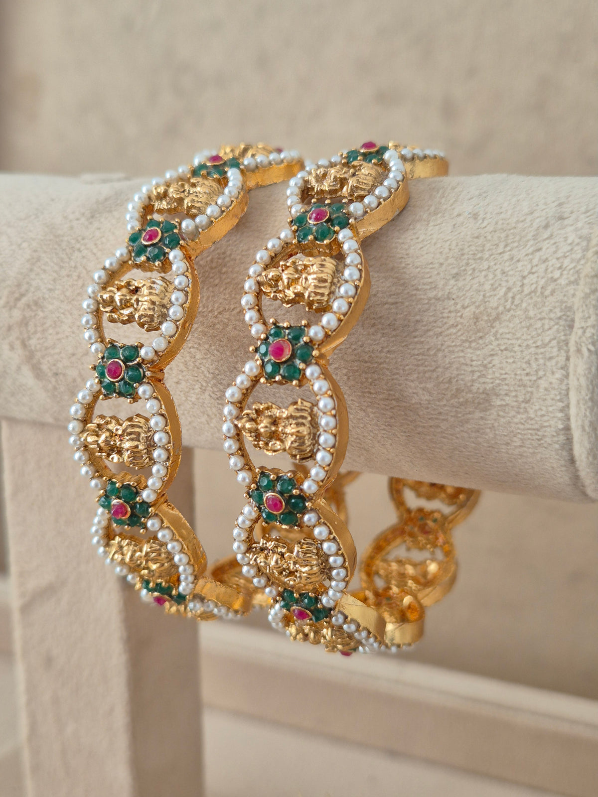 Tapsi Bangles set of 2 – traditional gold-plated ethnic bangles with Kundan stone and pearl detailing by Naitri.in