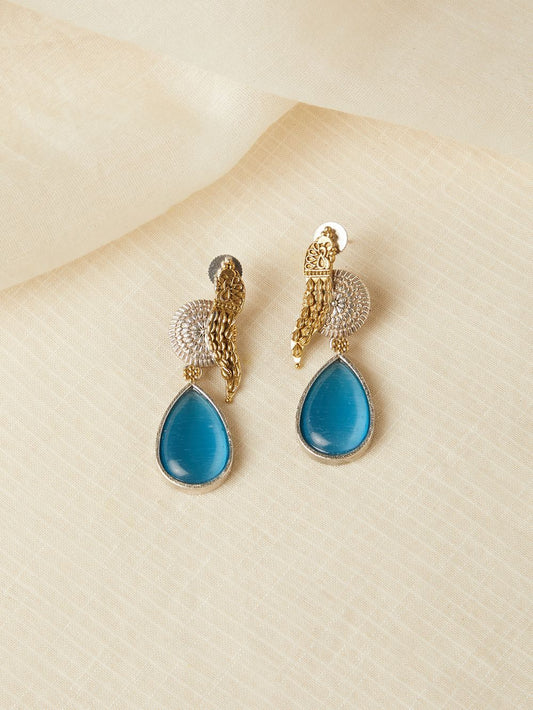 Red and blue stone dangle earrings, Pakhi by Naitri, oxidised brass jewelry.