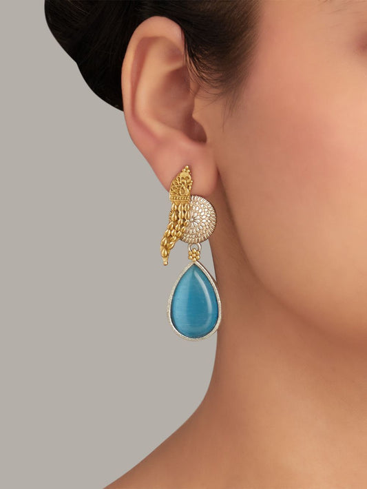 Red and blue stone dangle earrings, Pakhi by Naitri, oxidised brass jewelry.