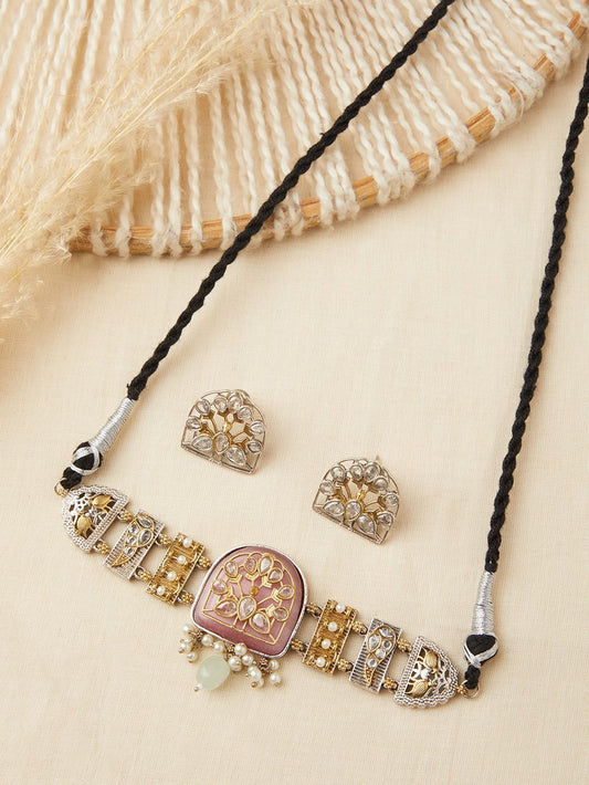 Black, gold and pink choker necklace, Eka by Naitri, handcrafted style.
