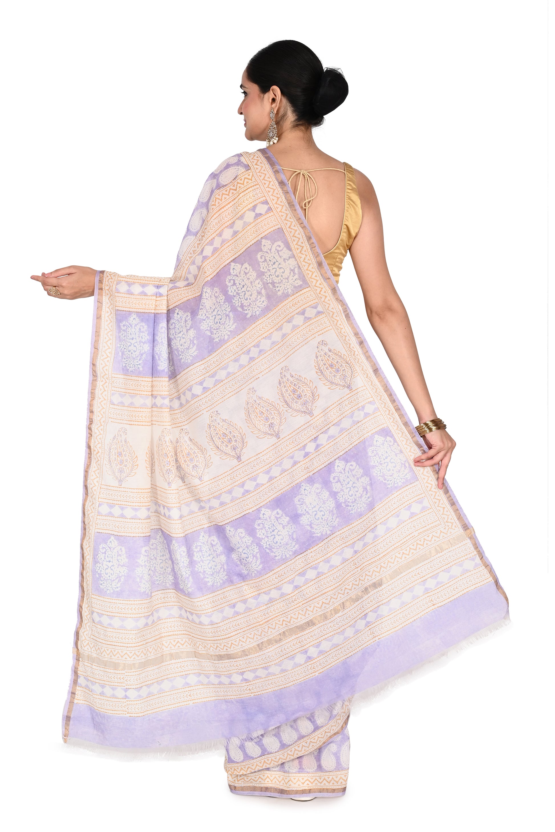  Handcrafted cotton silk fabric with artisanal geometric block patterns from Madhya Pradesh by naitri .in