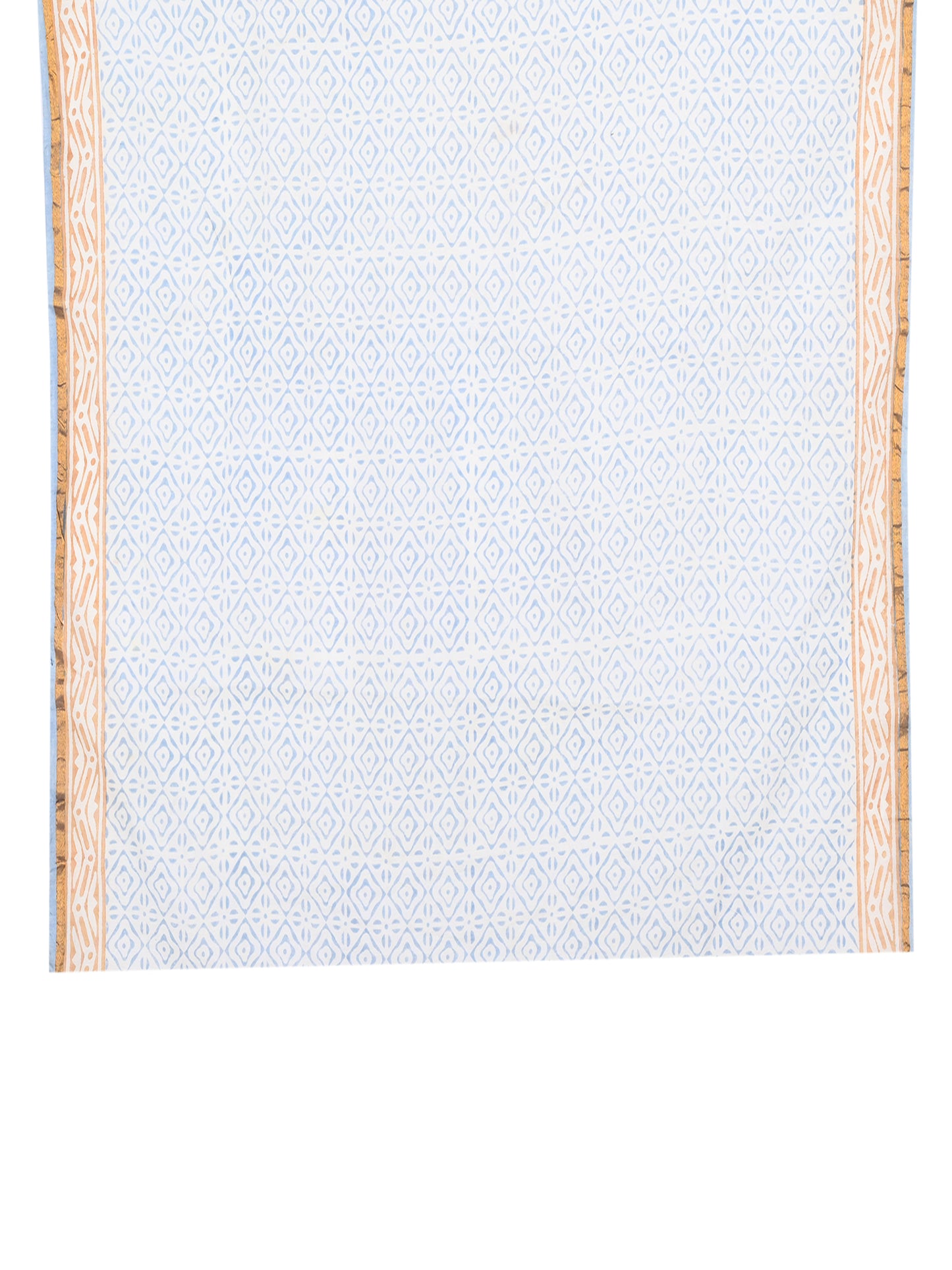 Blue and beige hand block printed cotton silk saree for casual or occasion wear by Naitri.in