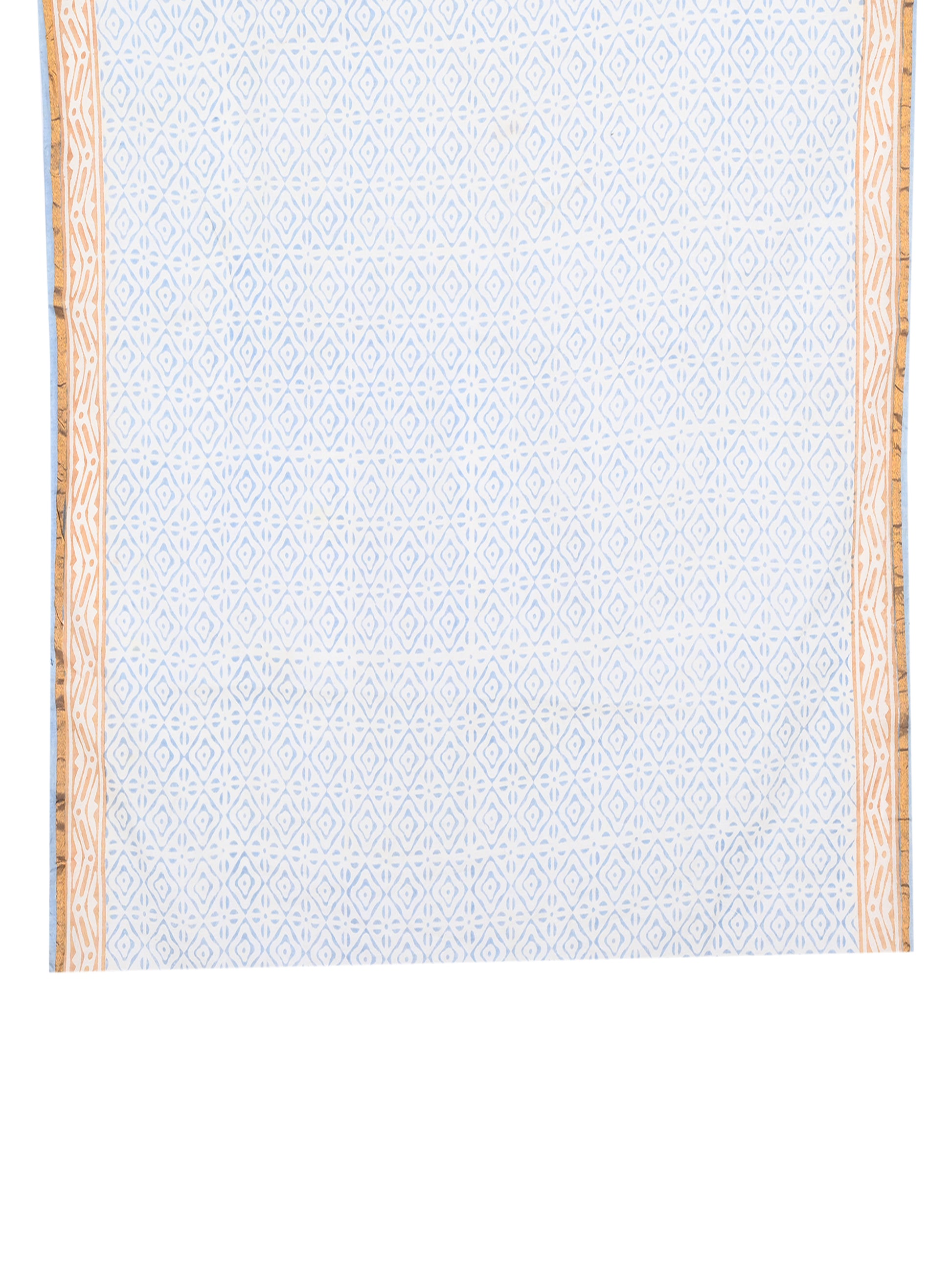 Blue and beige hand block printed cotton silk saree for casual or occasion wear by Naitri.in