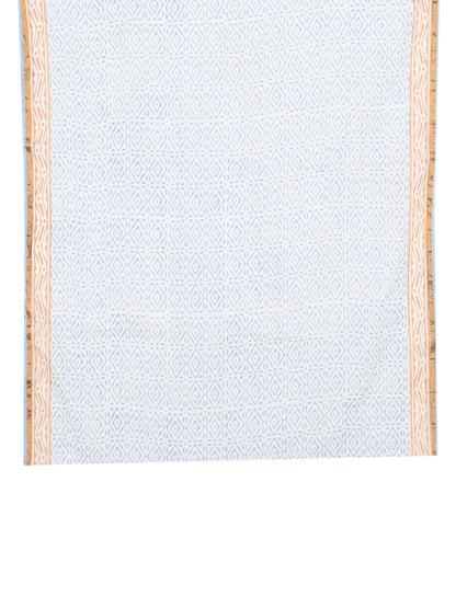 Blue and beige hand block printed cotton silk saree for casual or occasion wear by Naitri.in