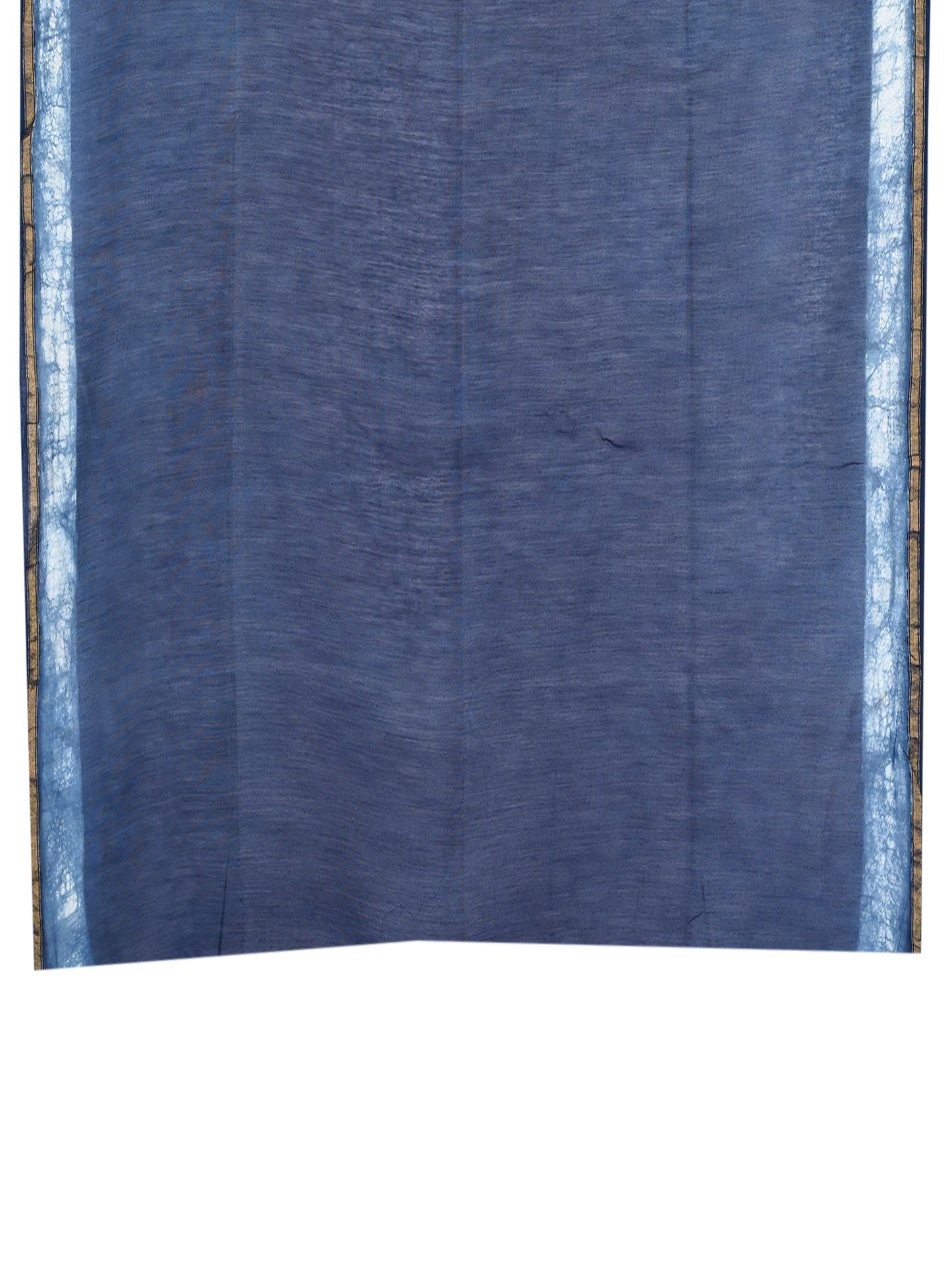 Navy blue and white Neera hand block printed cotton-silk saree with gold zari border blouse  by naitri.in