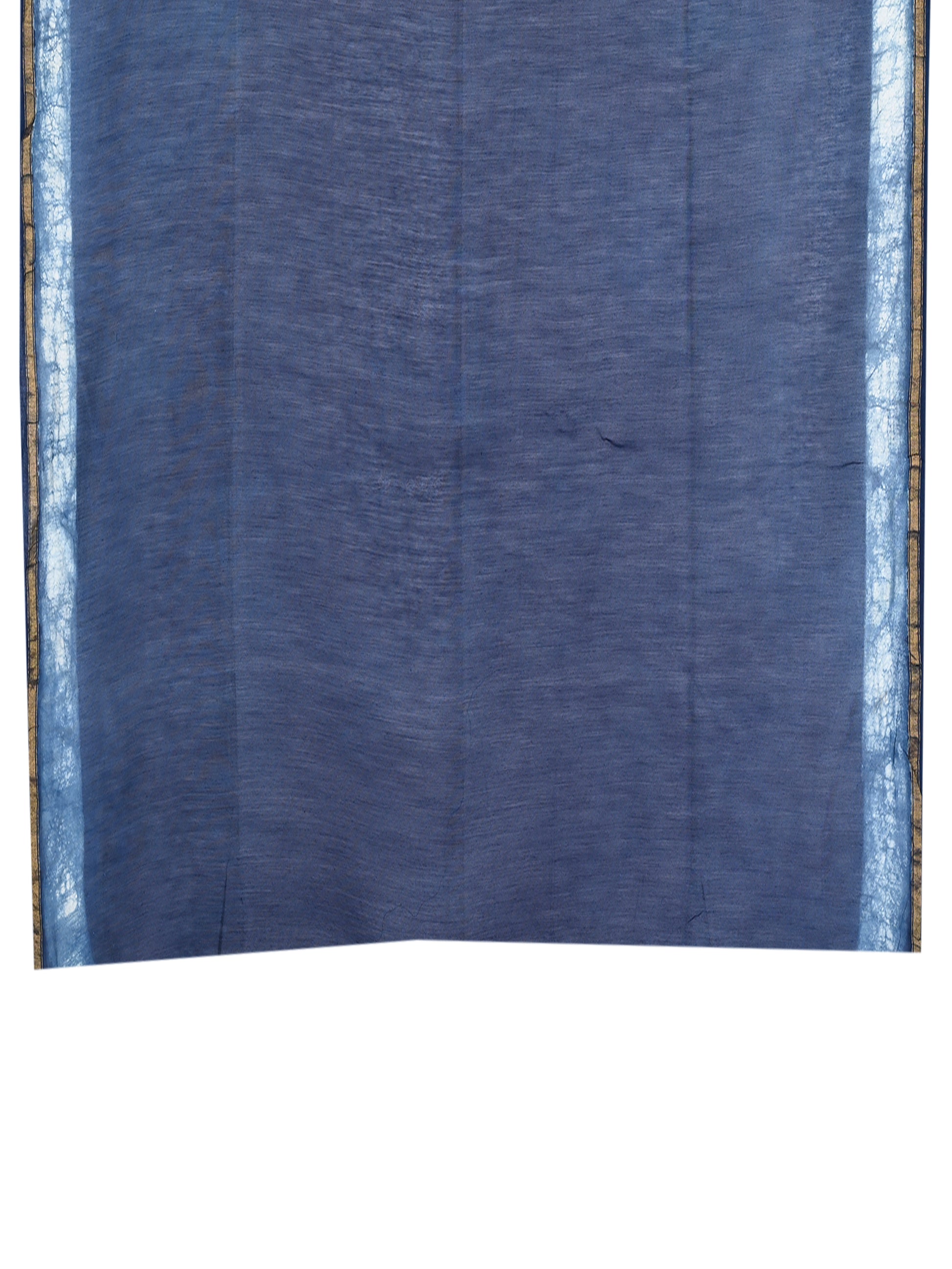 Navy blue and white Neera hand block printed cotton-silk saree with gold zari border blouse  by naitri.in