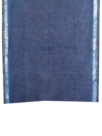 Navy blue and white Neera hand block printed cotton-silk saree with gold zari border blouse  by naitri.in
