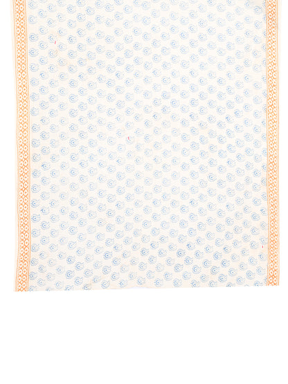 Handcrafted breathable cotton saree from Bagh, Madhya Pradesh, showcasing authentic blue hand block prints on a white base blouse by naitri.in