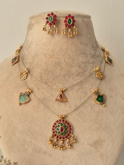 Golden Palki invisible chain necklace and earring set with traditional Indian aesthetic by naitri.in