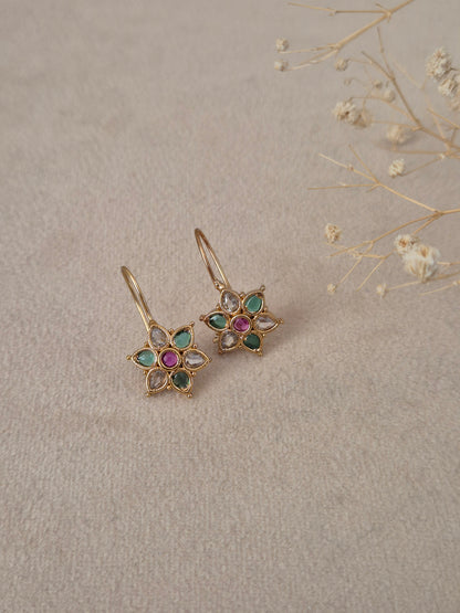 Pallavi traditional golden floral ethnic earrings handcrafted traditional earrings by Naitri.in