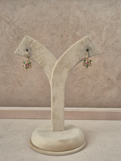 Pallavi handcrafted gold-finish floral earrings with multi-colored stone accents by naitri.in