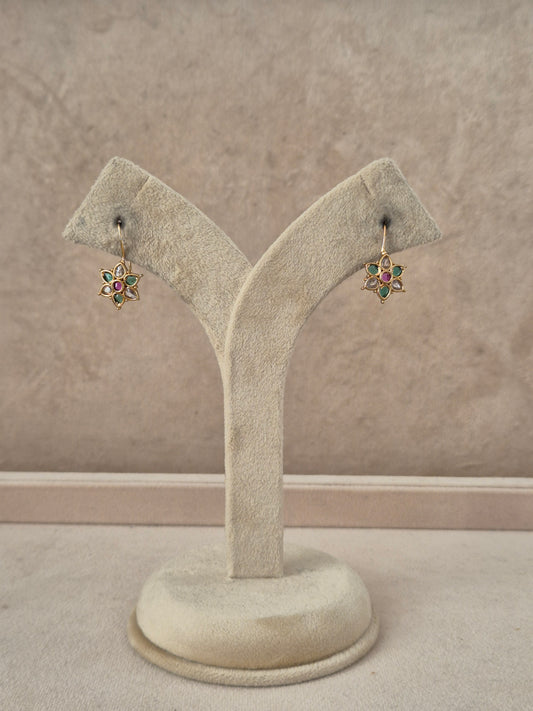 Pallavi handcrafted gold-finish floral earrings with multi-colored stone accents by naitri.in