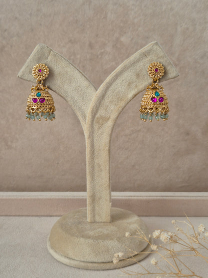Pankhuri traditional golden ethnic jhumka earrings, handcrafted traditional earrings by Naitri.in