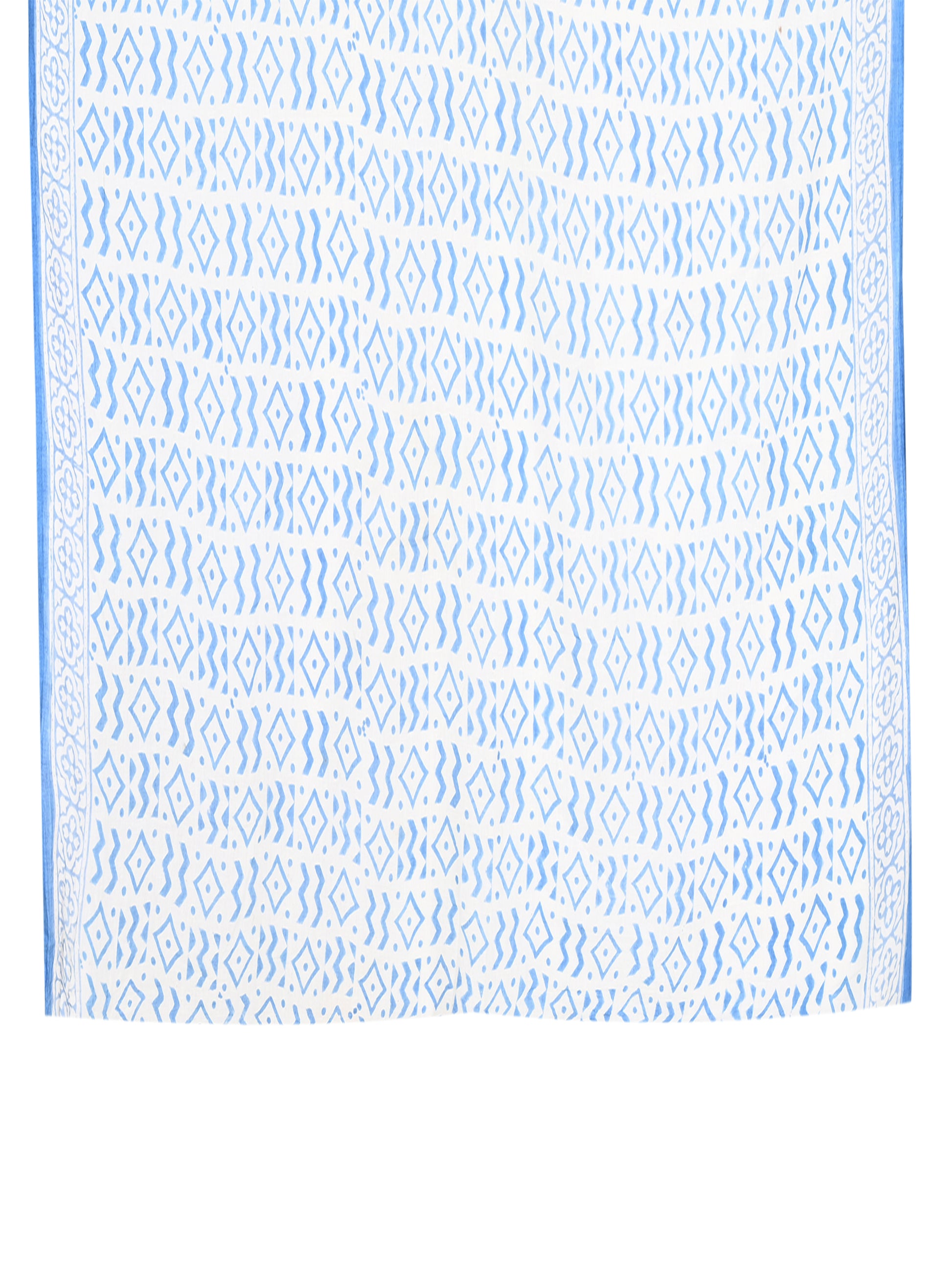 White and blue hand block printed saree in soft cotton with a matching blouse piece by naitri.in