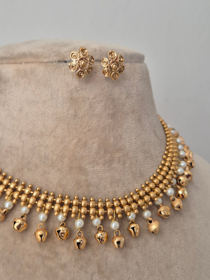  combination of gold and pearl and ghungroo beads and golden imitation jewellery set by naitri.in