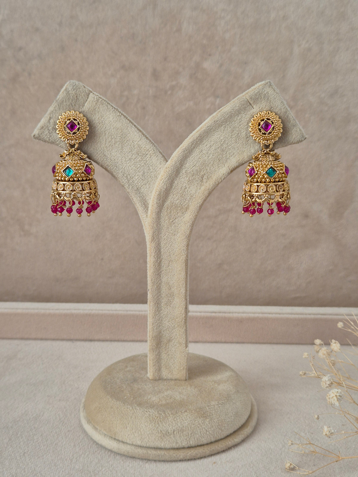 Pratibha traditional golden ethnic jhumka earrings handcrafted traditional earrings by Naitri.in